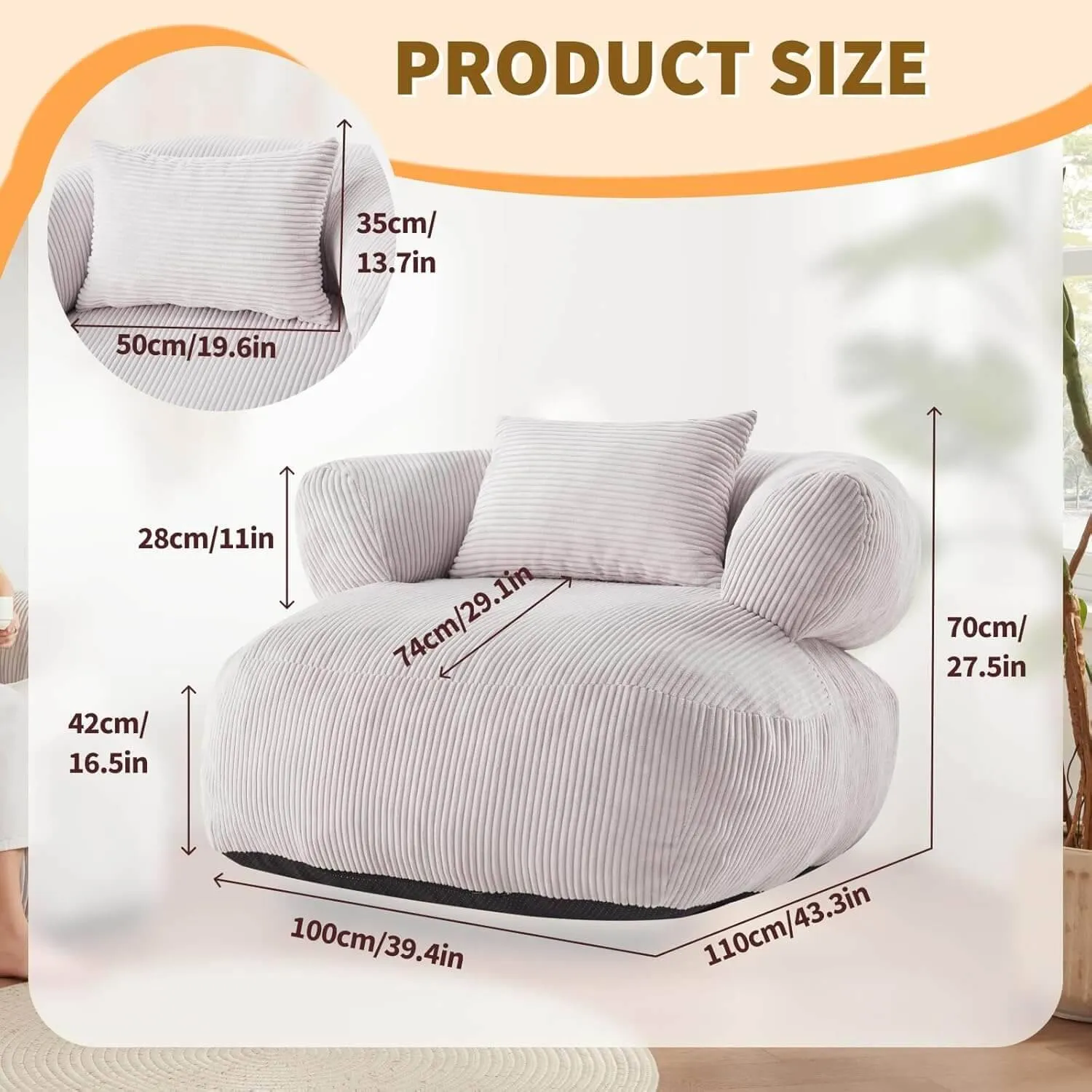 Adult BeanBag Chairs with Filler Included Living Room Floor Sofa Lazy Couch
