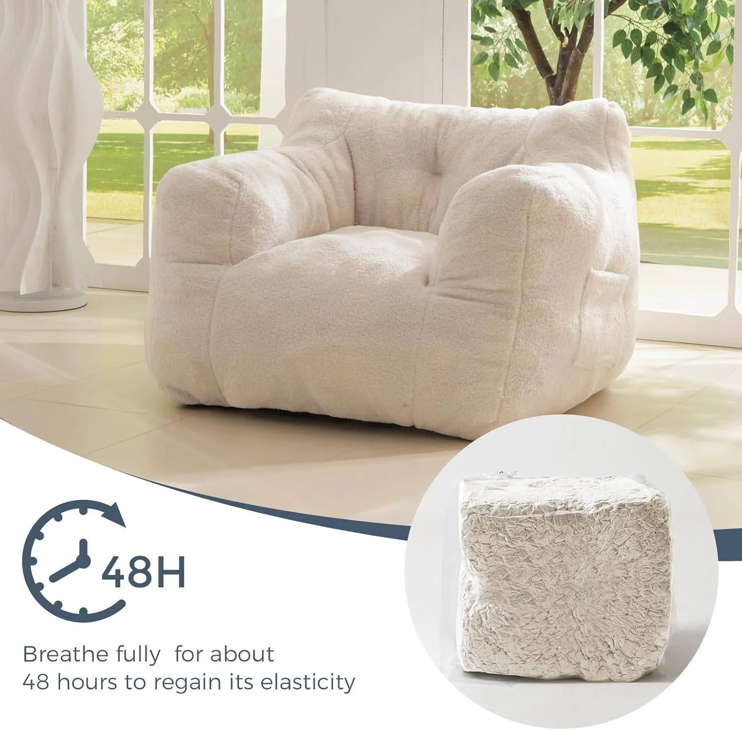 Living Room Bean Bag Chair for Adults Kids, Teddy Lazy Sofa Accent Chair with Pocket for Reading