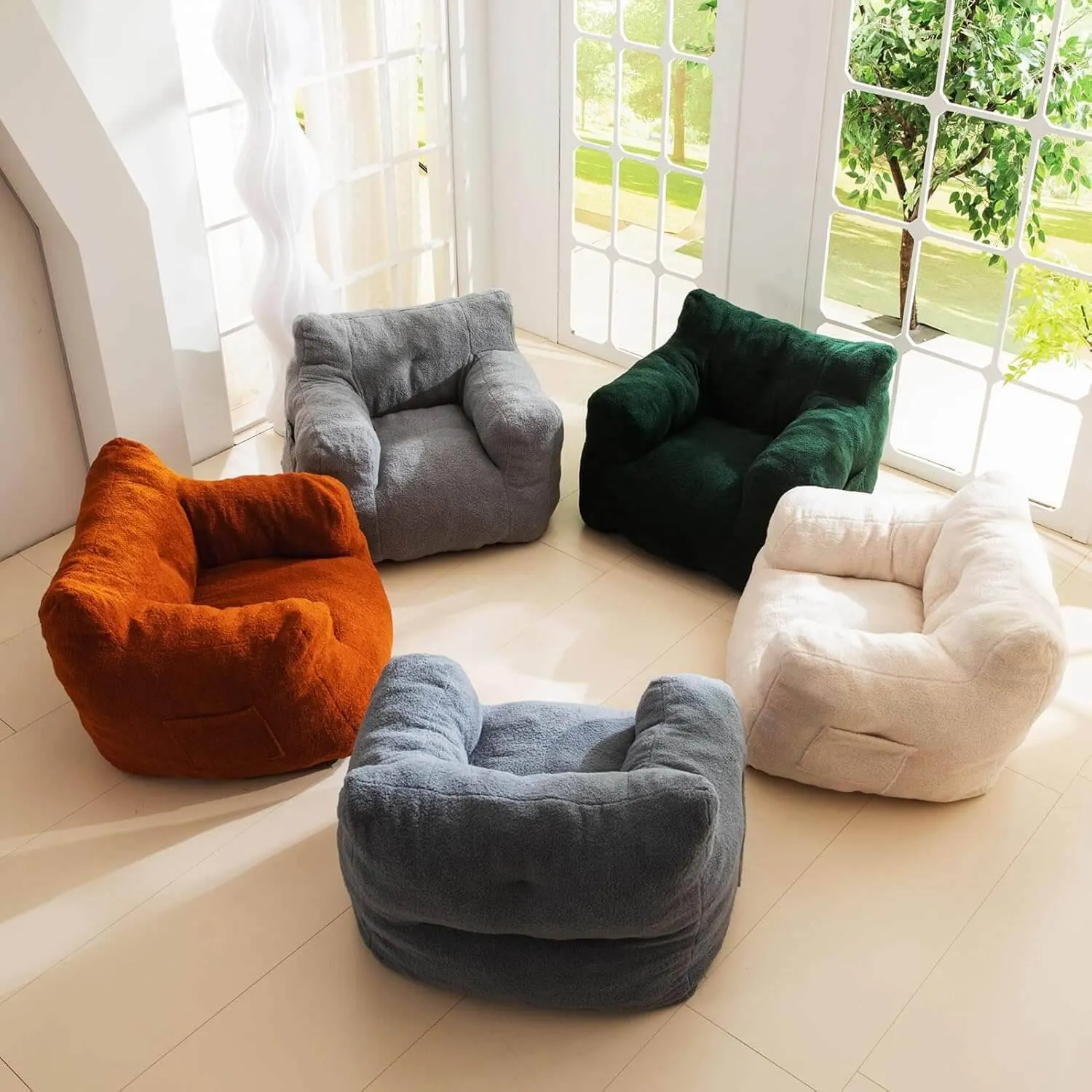 Living Room Bean Bag Chair for Adults Kids, Teddy Lazy Sofa Accent Chair with Pocket for Reading