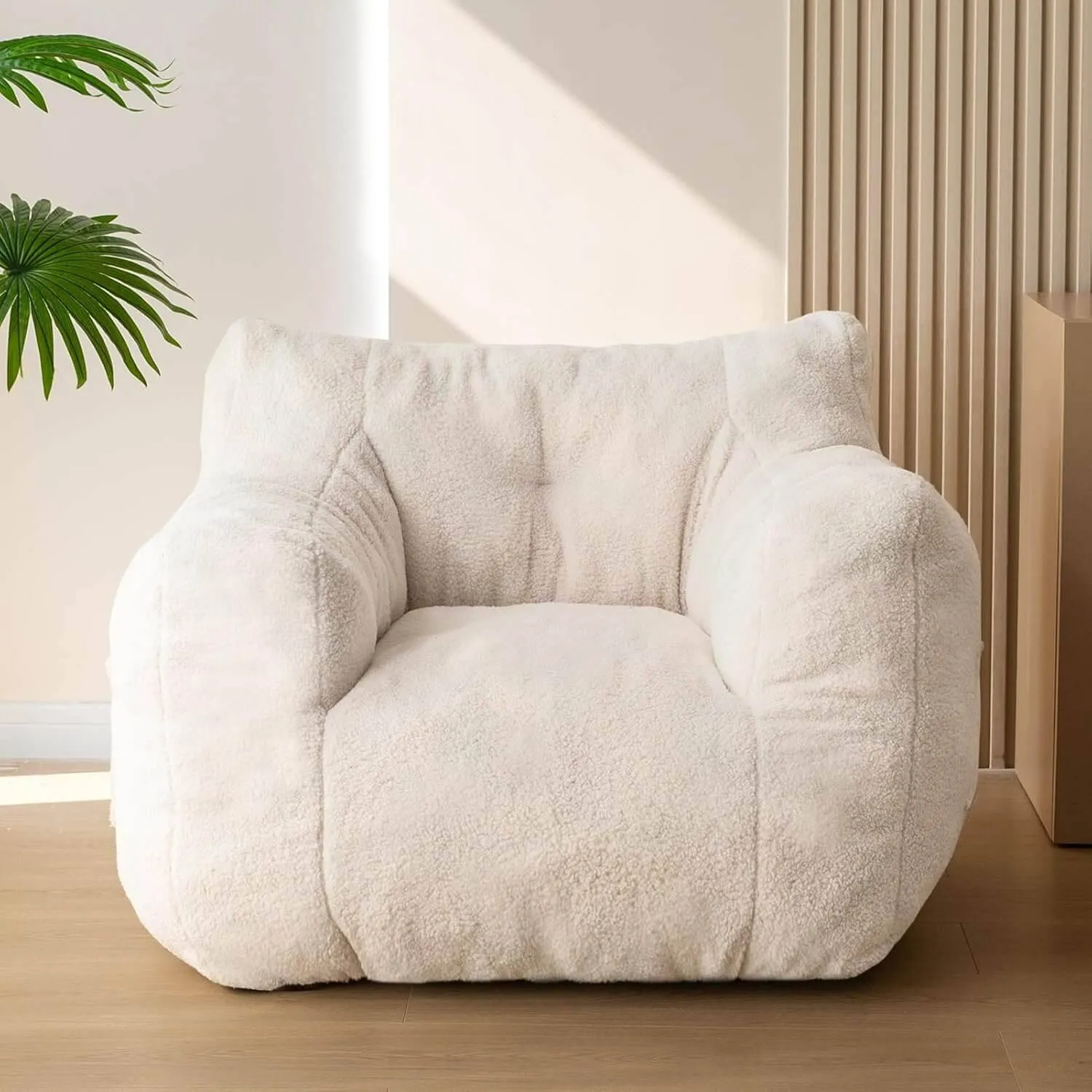 Living Room Bean Bag Chair for Adults Kids, Teddy Lazy Sofa Accent Chair with Pocket for Reading