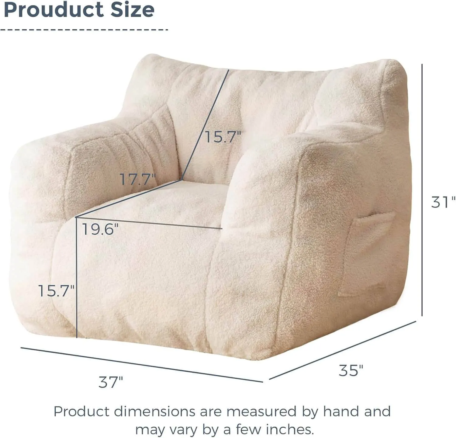 Living Room Bean Bag Chair for Adults Kids, Teddy Lazy Sofa Accent Chair with Pocket for Reading