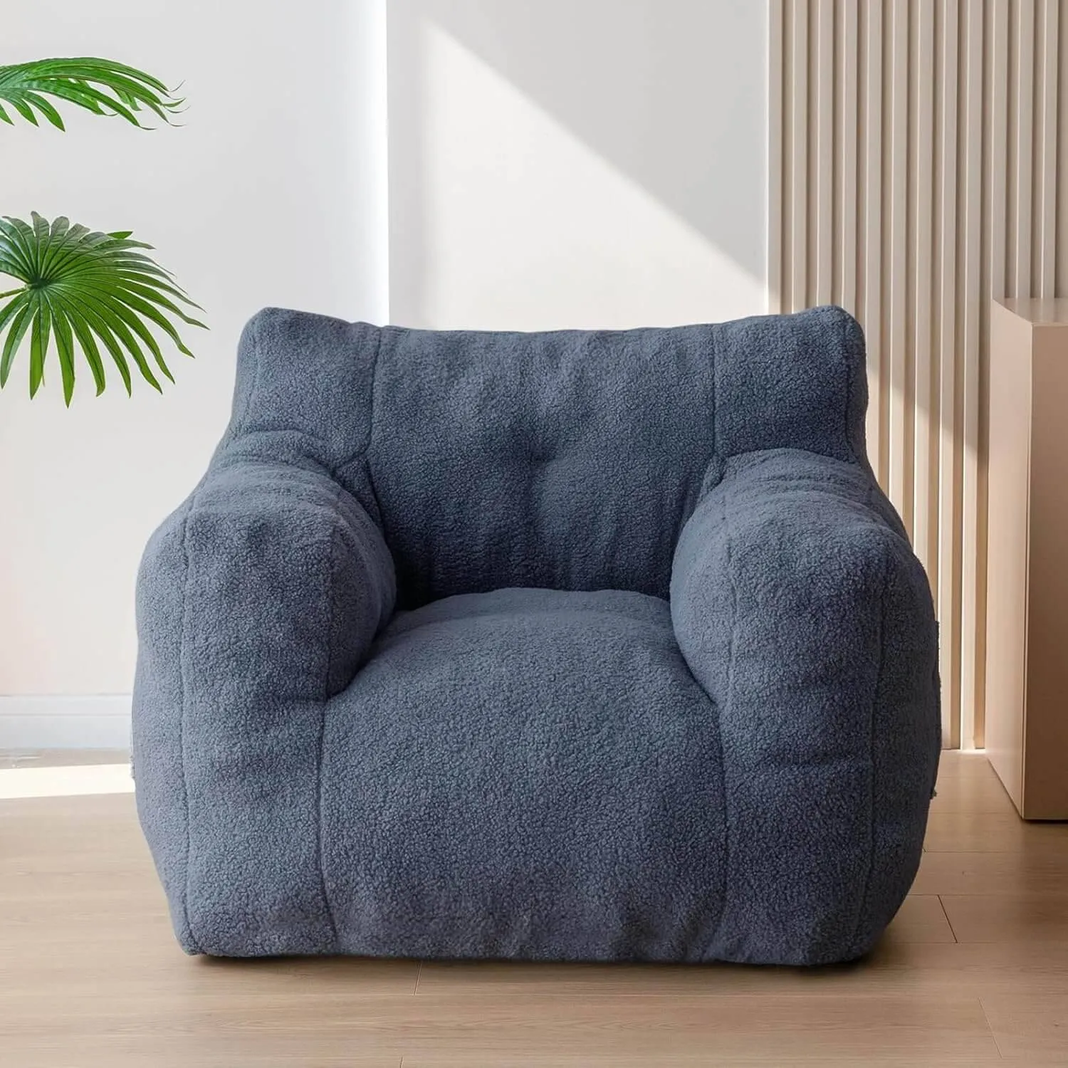 Living Room Bean Bag Chair for Adults Kids, Teddy Lazy Sofa Accent Chair with Pocket for Reading