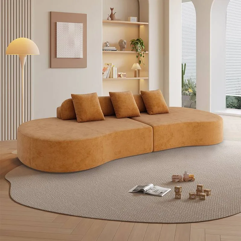 Modern Curved 3-Seater Compression Sofa - Soft Fabric Living Room Sofa Set with Sofa Bed Function