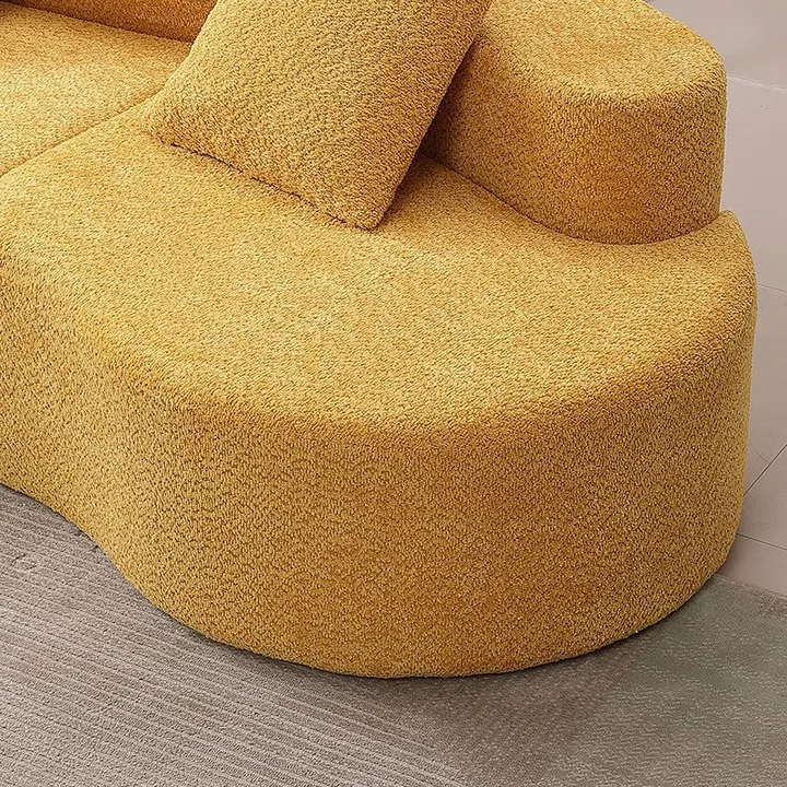 Modern Curved 3-Seater Compression Sofa - Soft Fabric Living Room Sofa Set with Sofa Bed Function