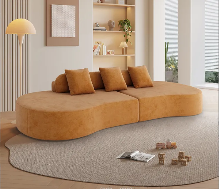 Modern Curved 3-Seater Compression Sofa - Soft Fabric Living Room Sofa Set with Sofa Bed Function
