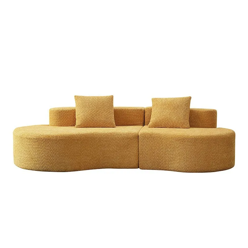 Modern Curved 3-Seater Compression Sofa - Soft Fabric Living Room Sofa Set with Sofa Bed Function