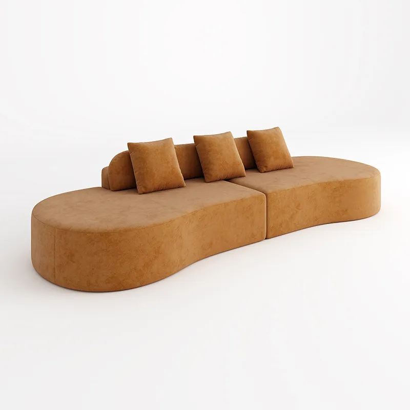 Modern Curved 3-Seater Compression Sofa - Soft Fabric Living Room Sofa Set with Sofa Bed Function