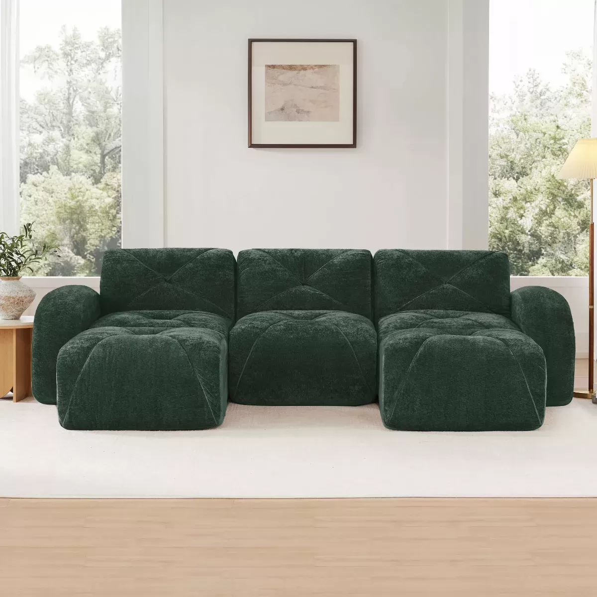 Tufted Design,35D High Density Sponge,Bottom Anti-Slip Design,Free Combination,Movable Ottoman For Study & Home Theater